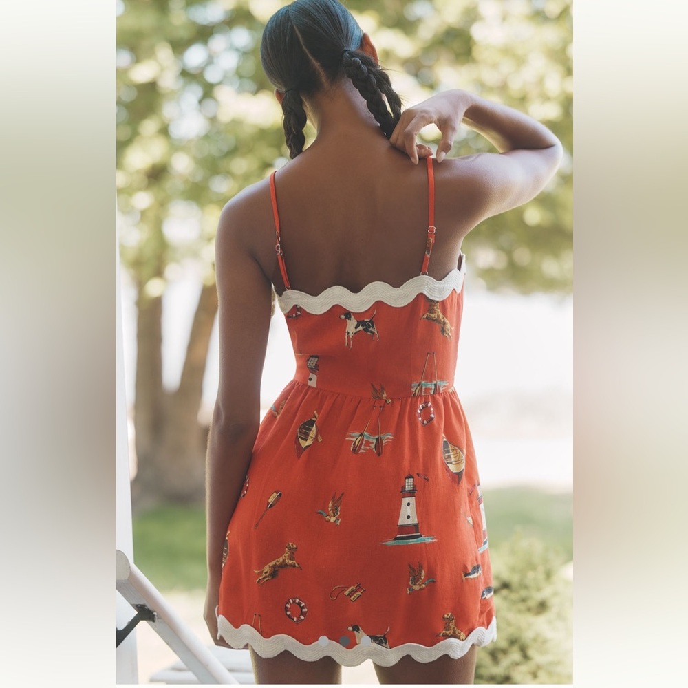Anthropologie Celandine Linen-Blend Scalloped Mini Dress - Picture 2 of 5